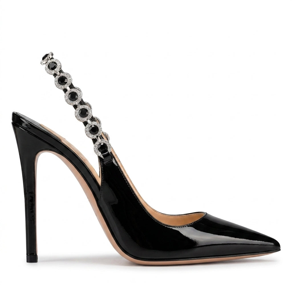 Zapatos destalonados con cadena de cristales