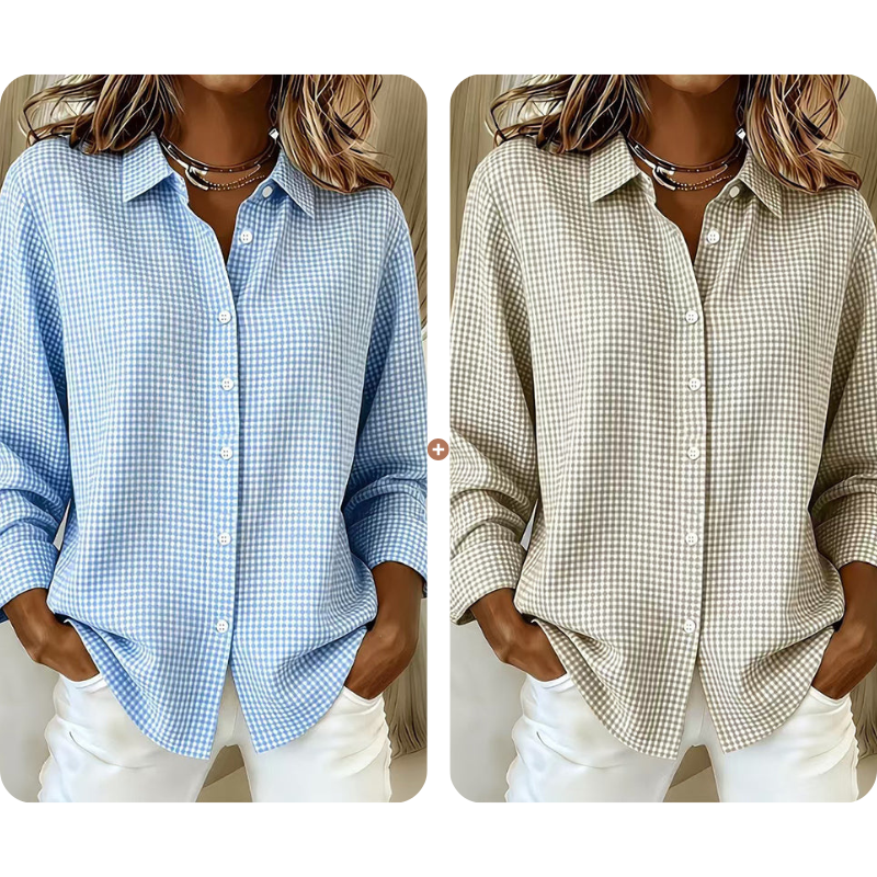Top retro de cuadros con manga larga para mujer