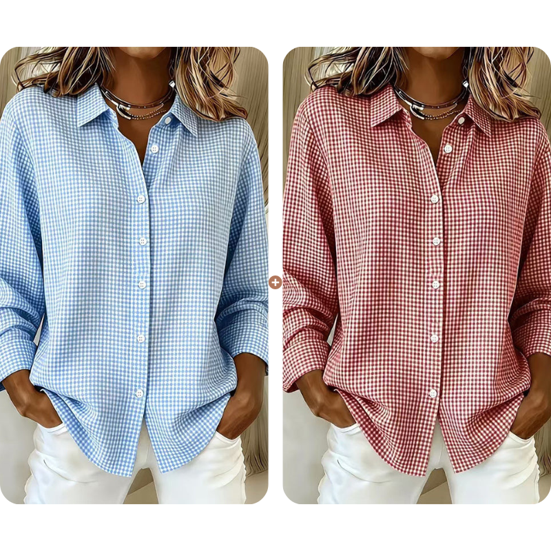 Top retro de cuadros con manga larga para mujer
