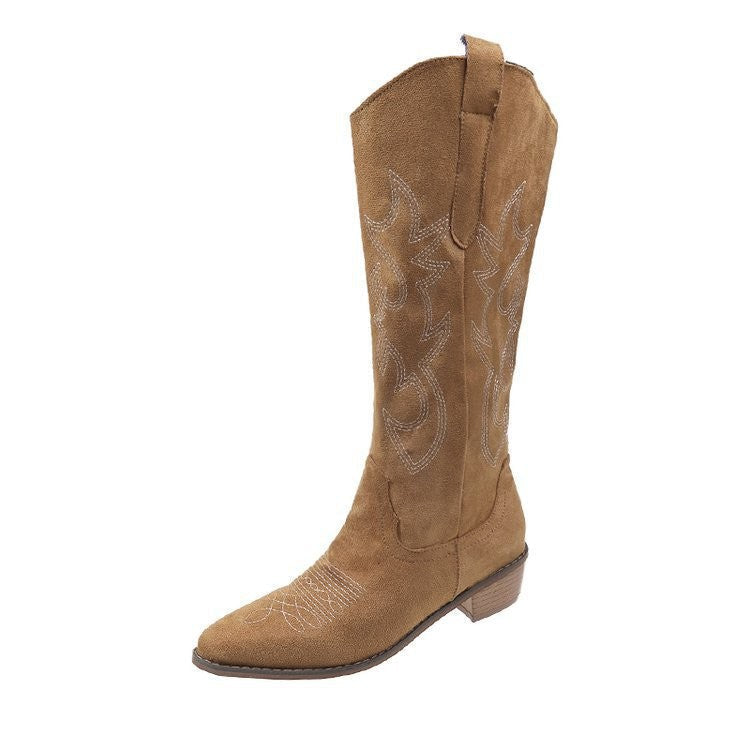 Botas vaqueras de mezclilla bordadas con plataforma