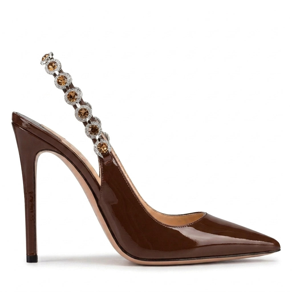 Zapatos destalonados con cadena de cristales