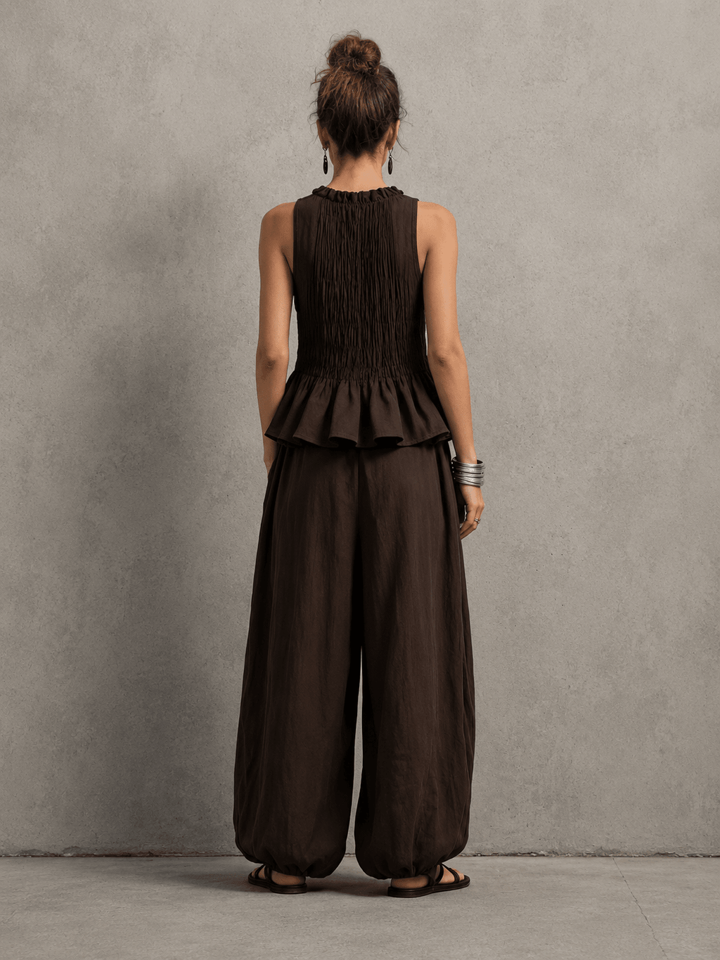 Conjunto bohemio de volantes y pantalón fluido