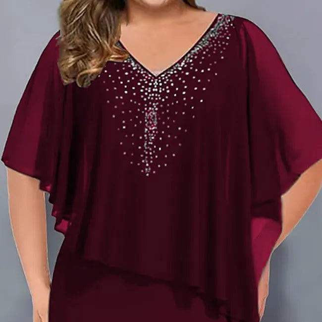 Amelie - Vestido de gasa con escote en V, adornado con pedrería