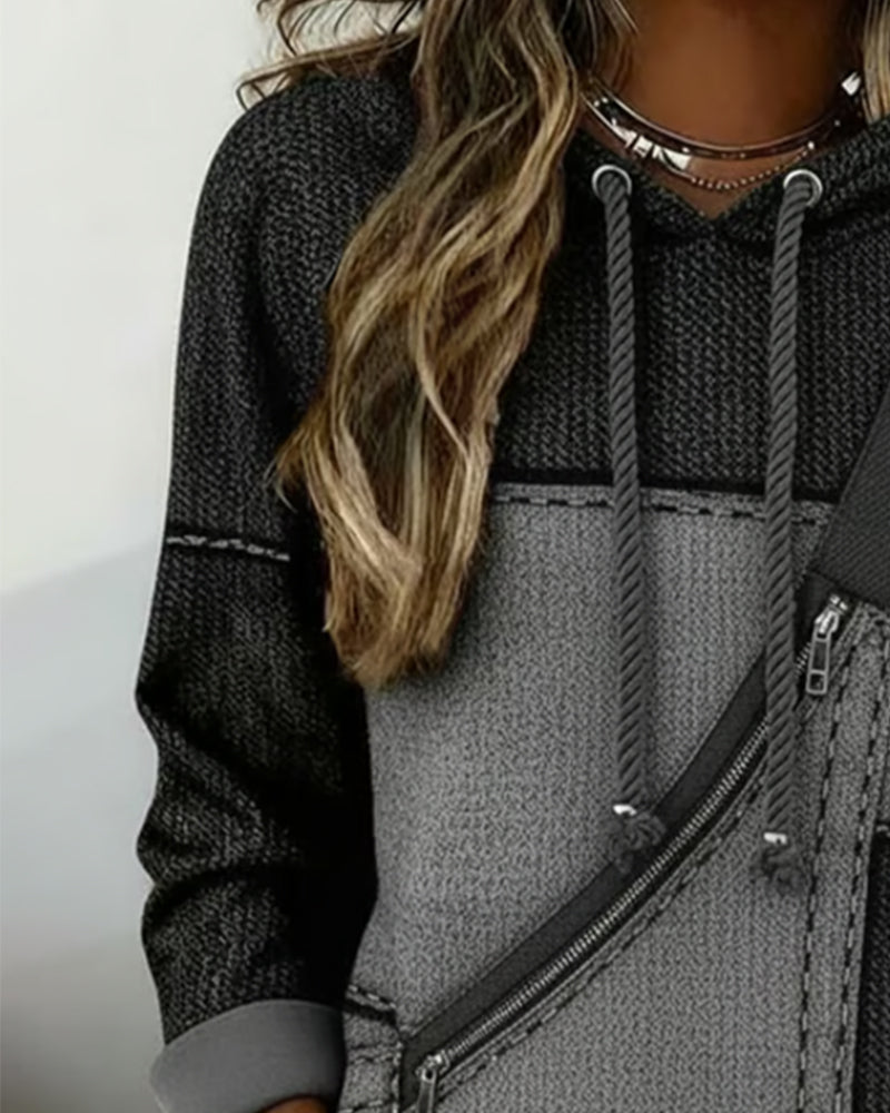 Soniya - Sudadera con capucha con bloques de color y patrón diagonal
