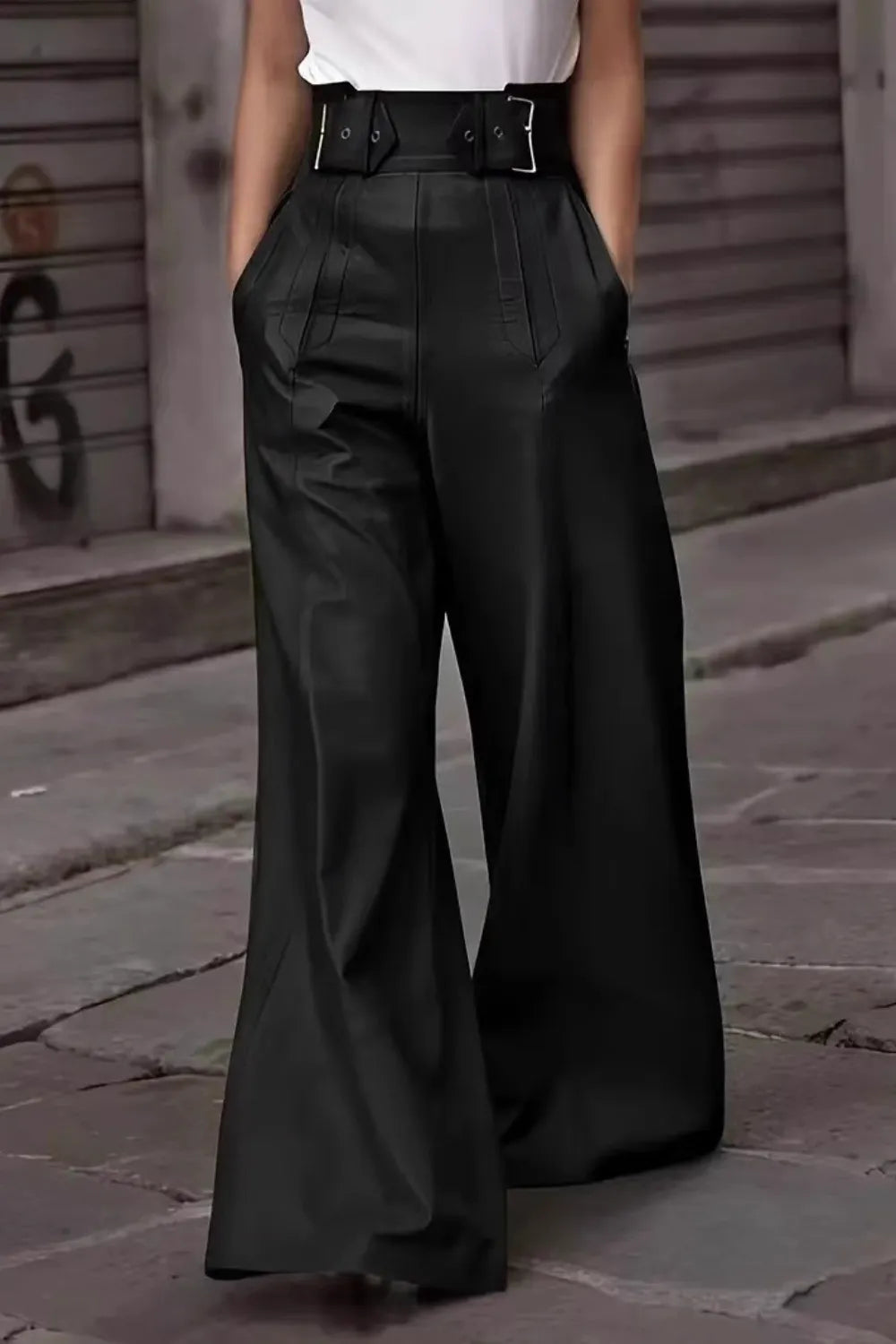 Pantalones de cintura alta y pierna ancha