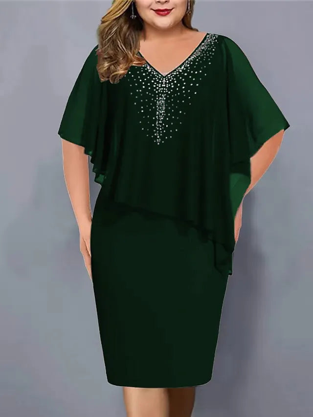 Amelie - Vestido de gasa con escote en V, adornado con pedrería