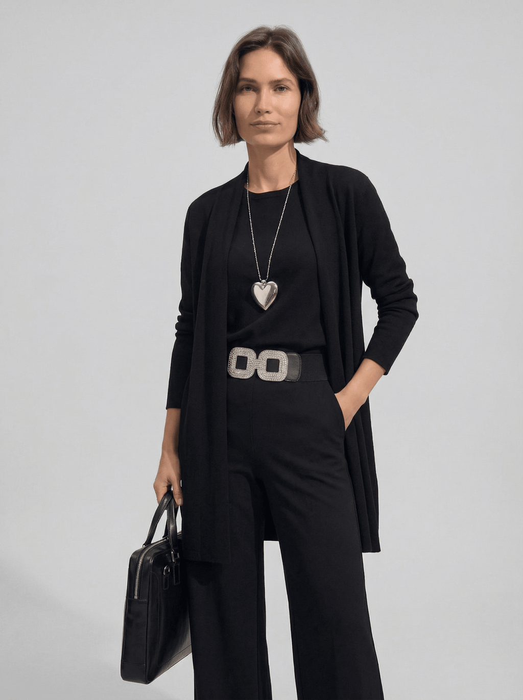 Conjunto de cárdigan largo, top y pantalón