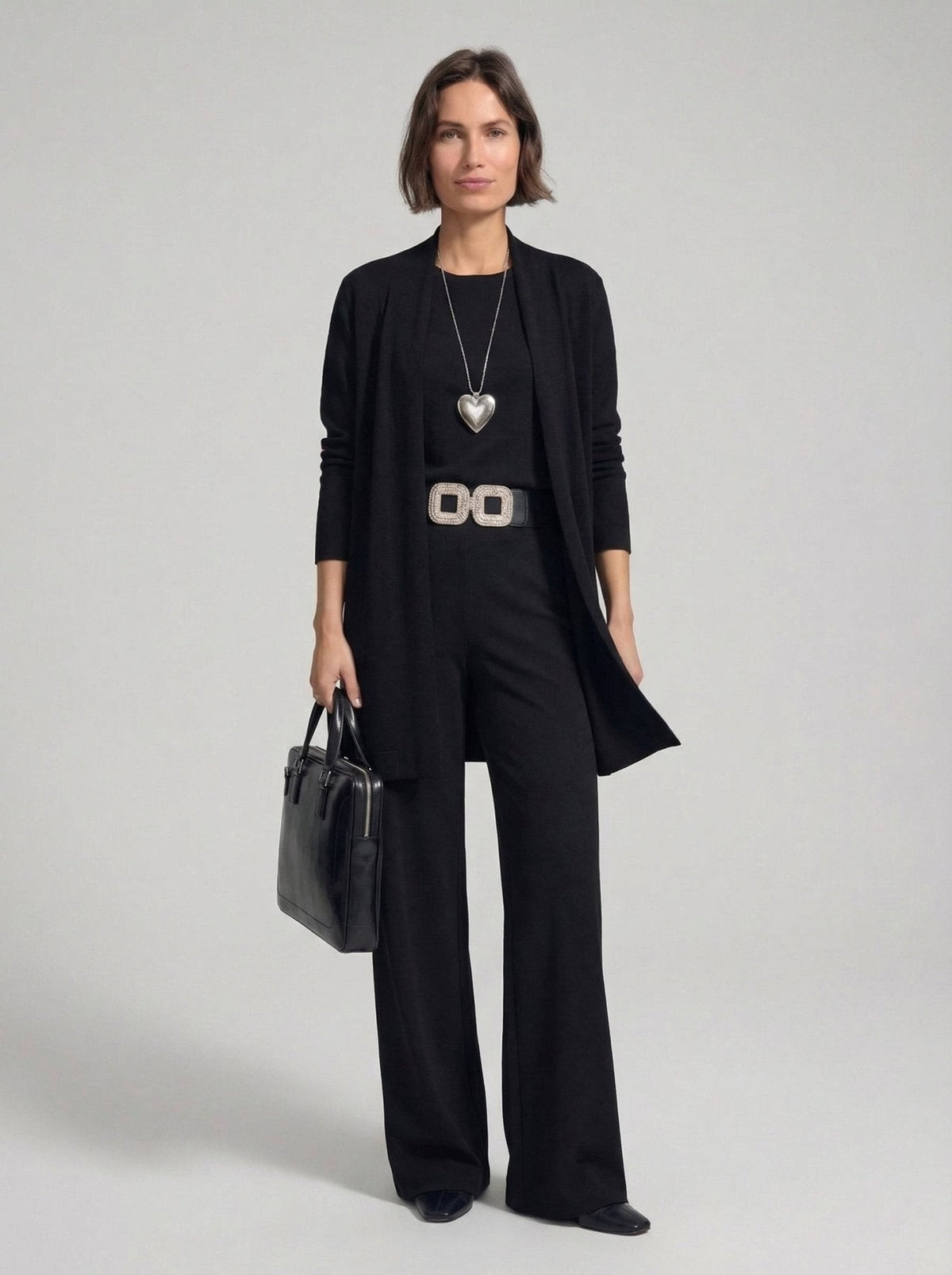 Conjunto de cárdigan largo, top y pantalón