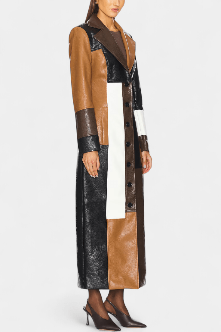 Gabardina estructurada de patchwork Norelle con contrastes modernos
