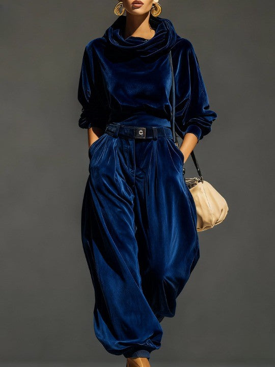 Conjunto de sudadera y pantalón de terciopelo marrón vintage (incluye cinturón)
