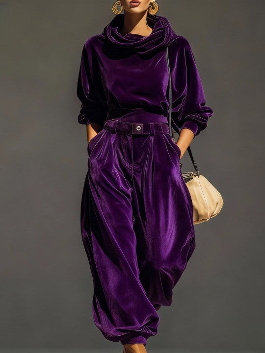 Conjunto de sudadera y pantalón de terciopelo marrón vintage (incluye cinturón)