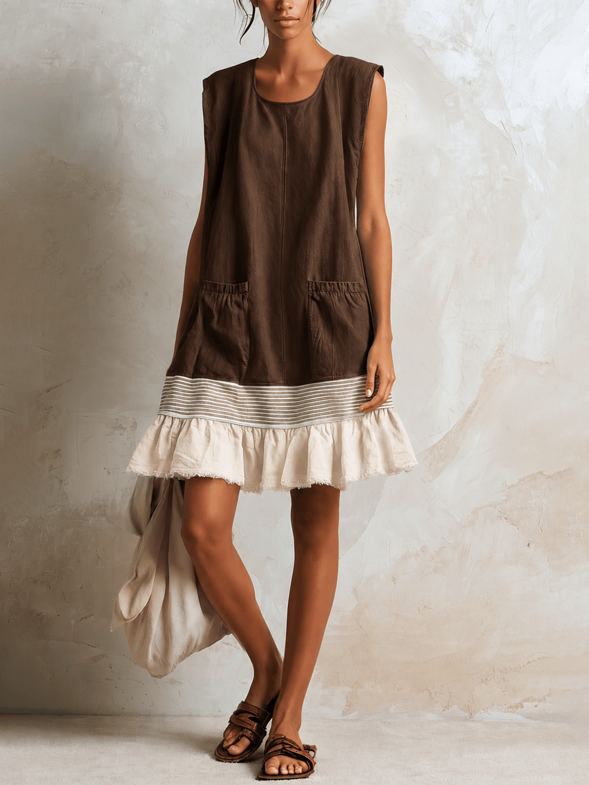 Vestido tipo túnica sin mangas con dobladillo fruncido