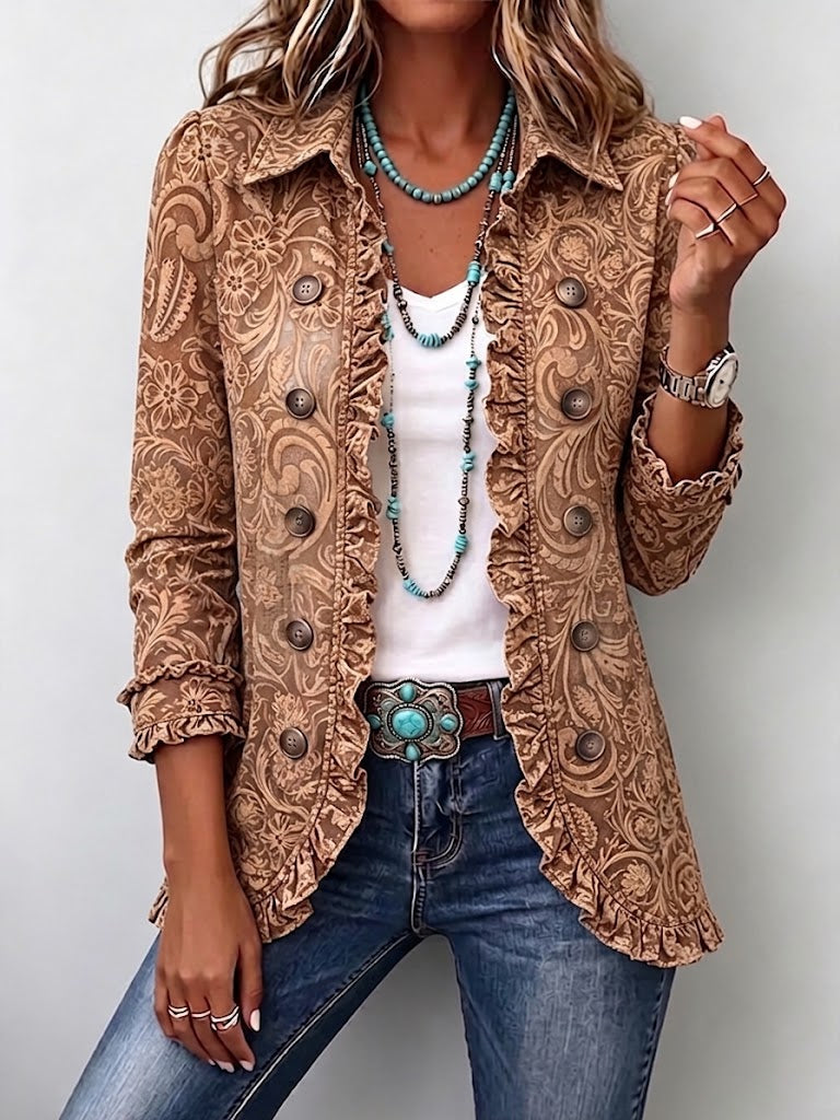 Chaqueta Floral Vintage con Volantes