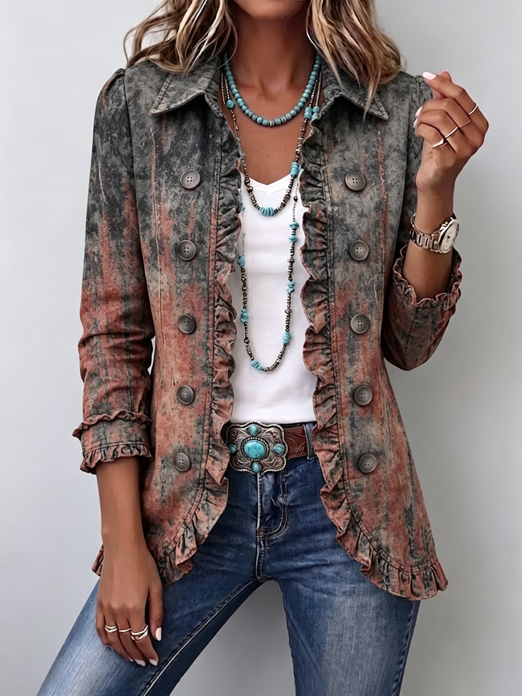 Chaqueta degradada texturizada con volantes