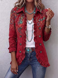 Chaqueta de cachemira roja con volantes