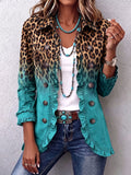 Chaqueta blazer con estampado de leopardo degradado y volantes