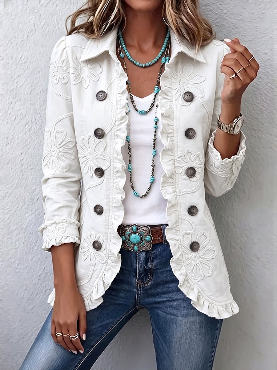 Chaqueta bordada color marfil con volantes