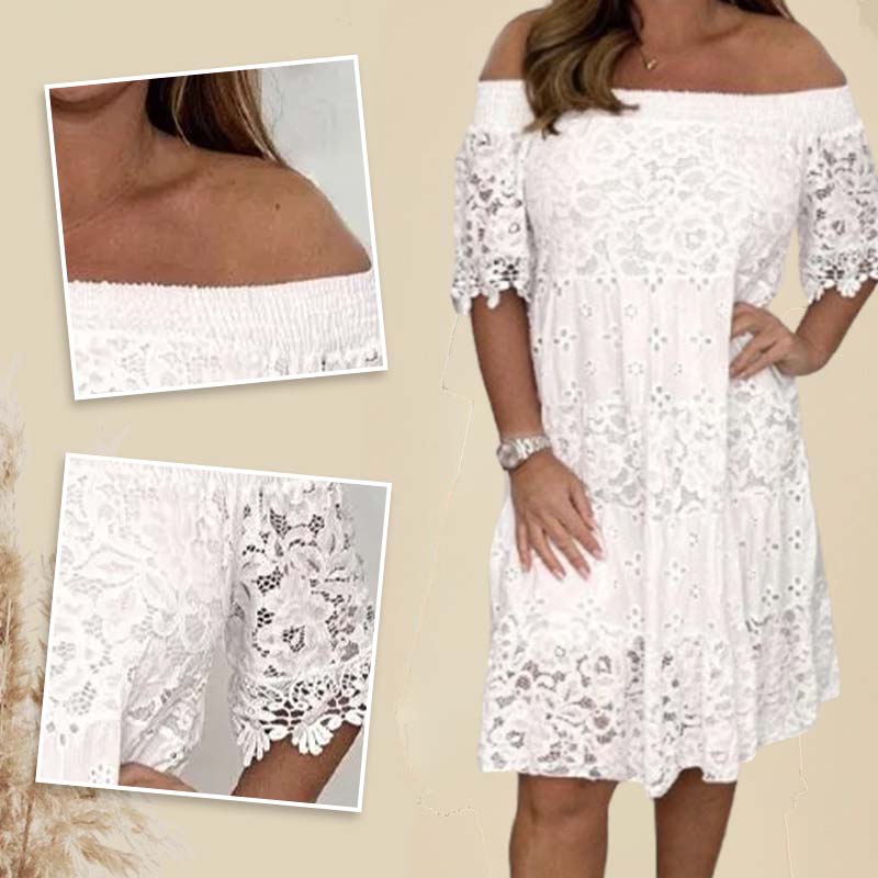 Vestido bustier de encaje calado y patchwork para mujer
