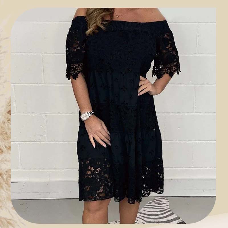Vestido bustier de encaje calado y patchwork para mujer