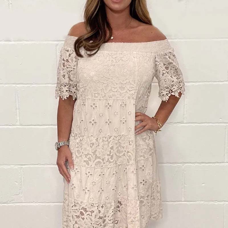 Vestido bustier de encaje calado y patchwork para mujer