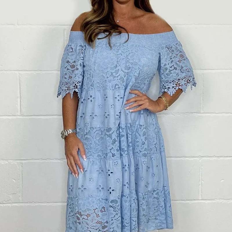 Vestido bustier de encaje calado y patchwork para mujer