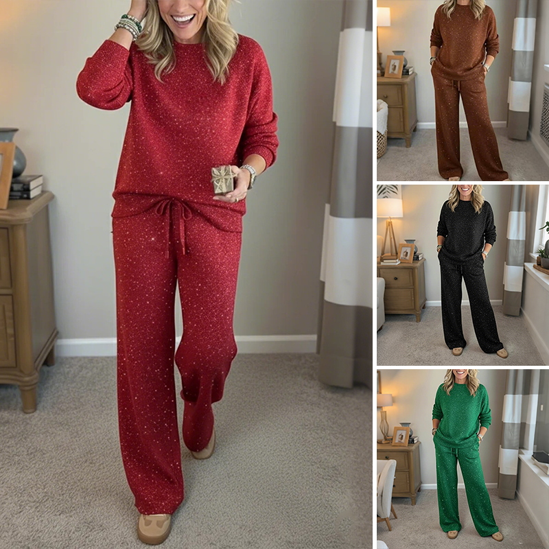 Conjunto de dos piezas con purpurina para mujer: jersey y pantalón