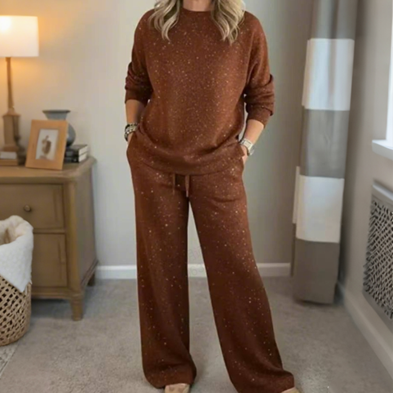 Conjunto de dos piezas con purpurina para mujer: jersey y pantalón