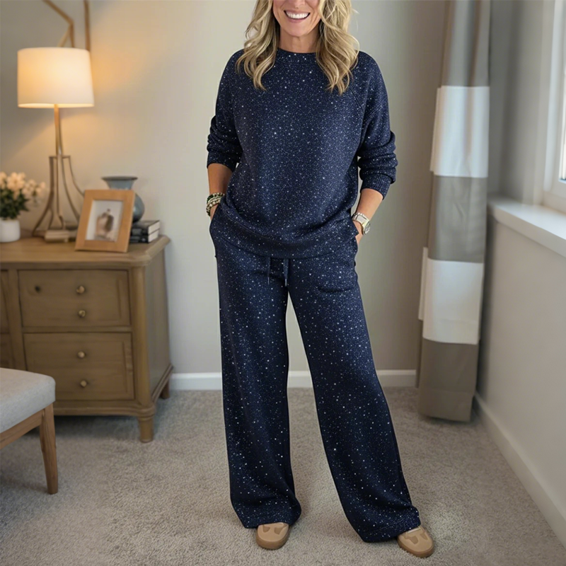Conjunto de dos piezas con purpurina para mujer: jersey y pantalón