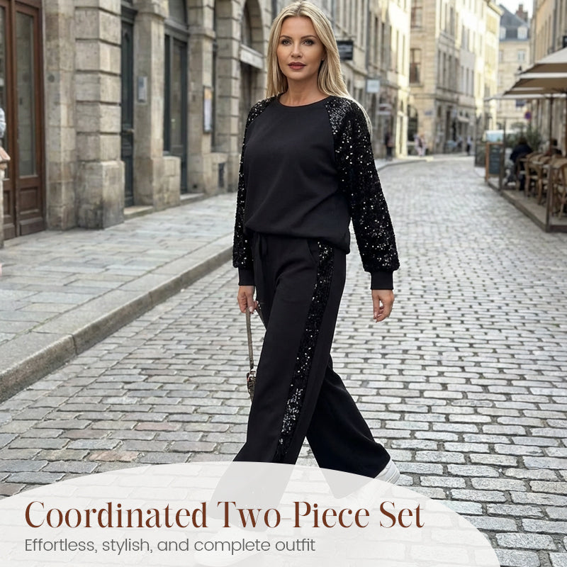Conjunto de mujer con jersey y pantalón de lentejuelas