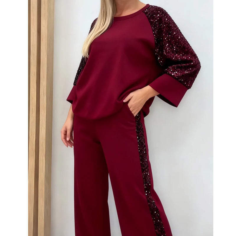 Conjunto de mujer con jersey y pantalón de lentejuelas