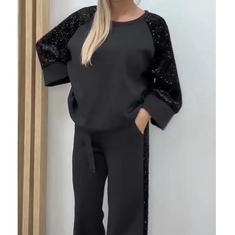 Conjunto de mujer con jersey y pantalón de lentejuelas