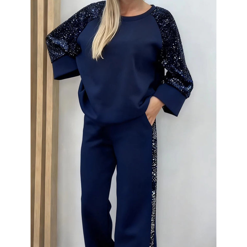 Conjunto de mujer con jersey y pantalón de lentejuelas