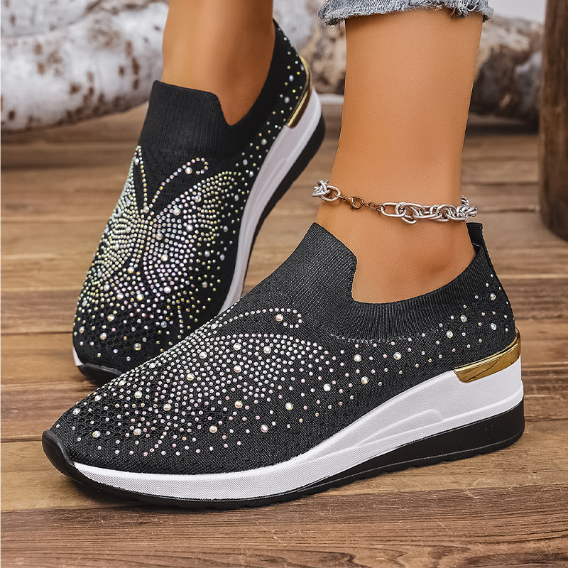 Zapatillas deportivas sin cordones para mujer con strass y motivo de mariposas