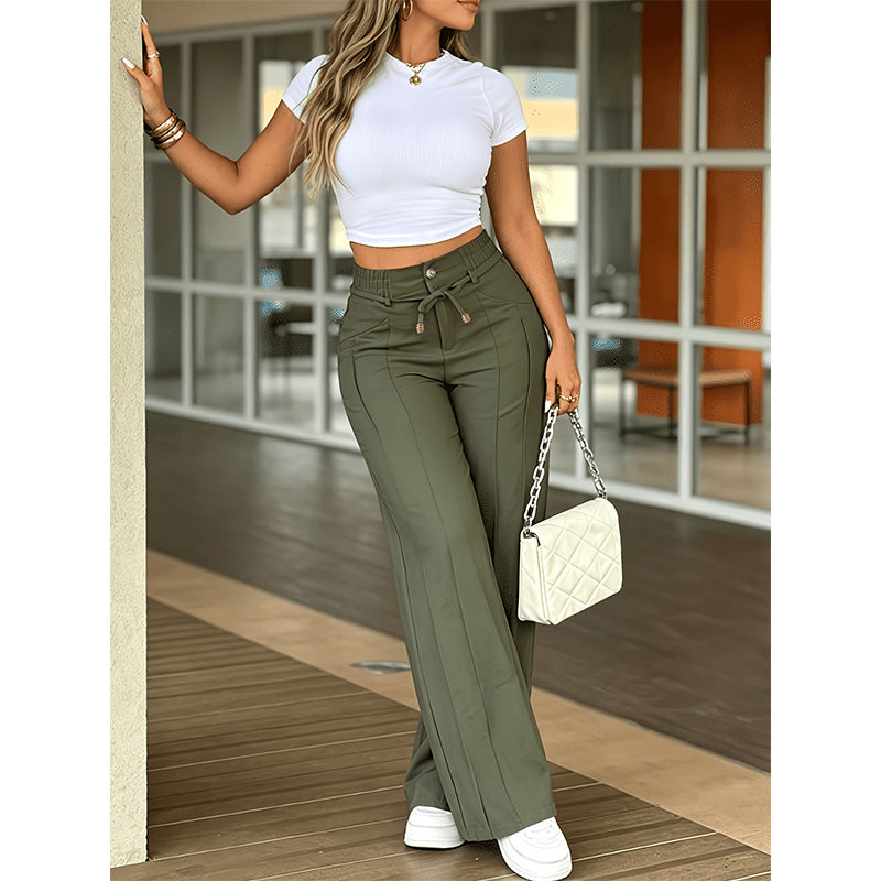 Pantalón de cintura alta y pierna recta – Costura en la parte delantera, elástico en la parte trasera y corte favorecedor – Perfecto para un look elegante de diario 🌿