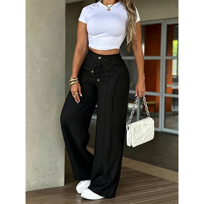 Pantalón de cintura alta y pierna recta – Costura en la parte delantera, elástico en la parte trasera y corte favorecedor – Perfecto para un look elegante de diario 🌿