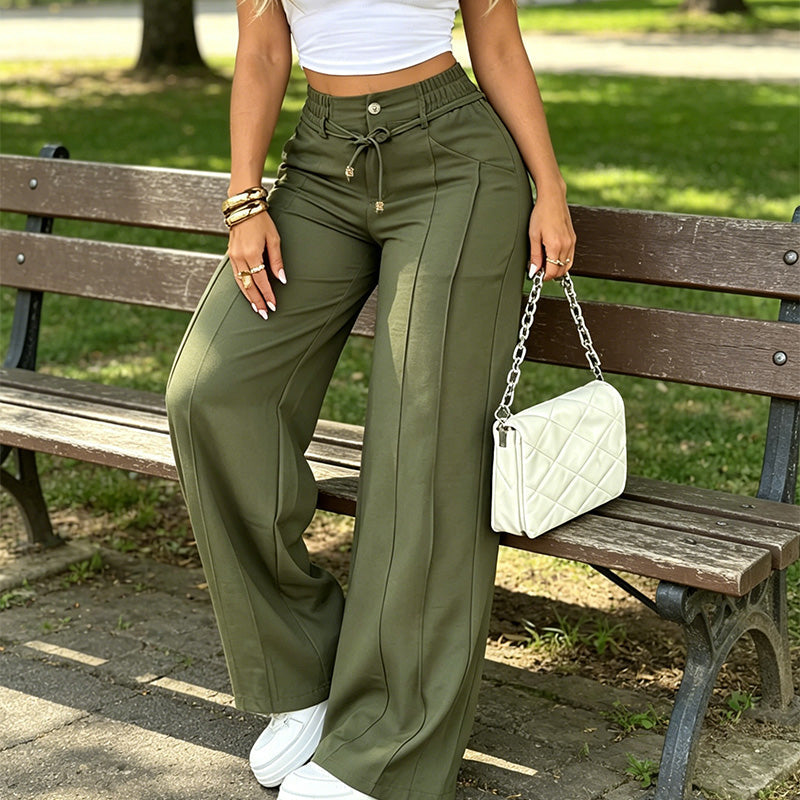 Pantalón de cintura alta y pierna recta – Costura en la parte delantera, elástico en la parte trasera y corte favorecedor – Perfecto para un look elegante de diario 🌿