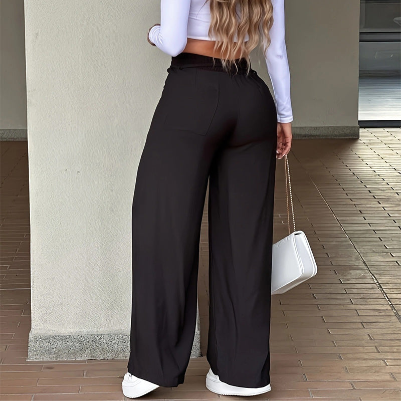 Pantalón de cintura alta y pierna recta – Costura en la parte delantera, elástico en la parte trasera y corte favorecedor – Perfecto para un look elegante de diario 🌿