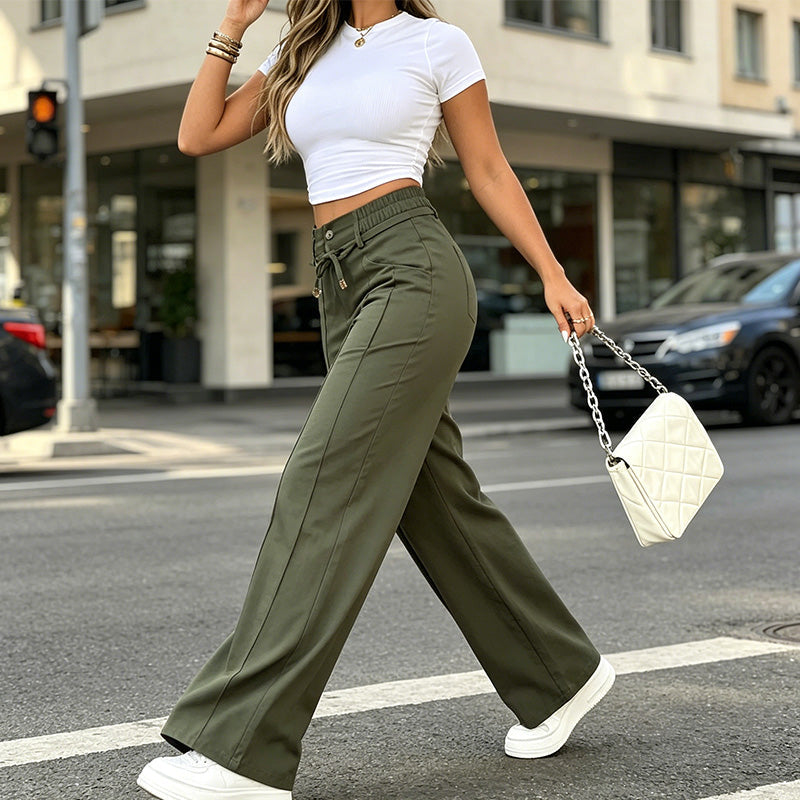 Pantalón de cintura alta y pierna recta – Costura en la parte delantera, elástico en la parte trasera y corte favorecedor – Perfecto para un look elegante de diario 🌿