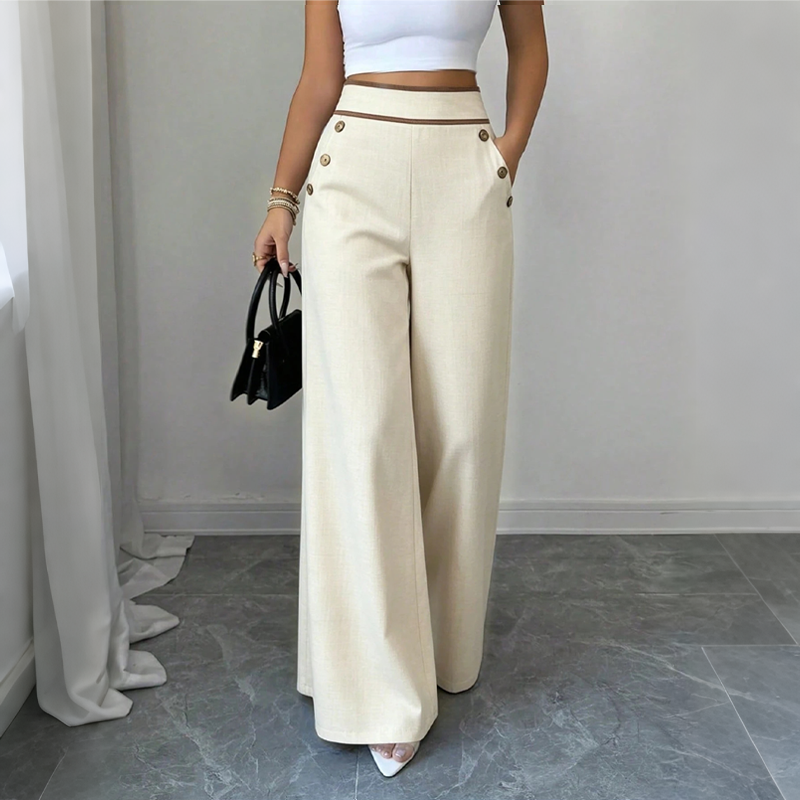 Pantalones de mujer con cintura extra alta y ribetes en contraste