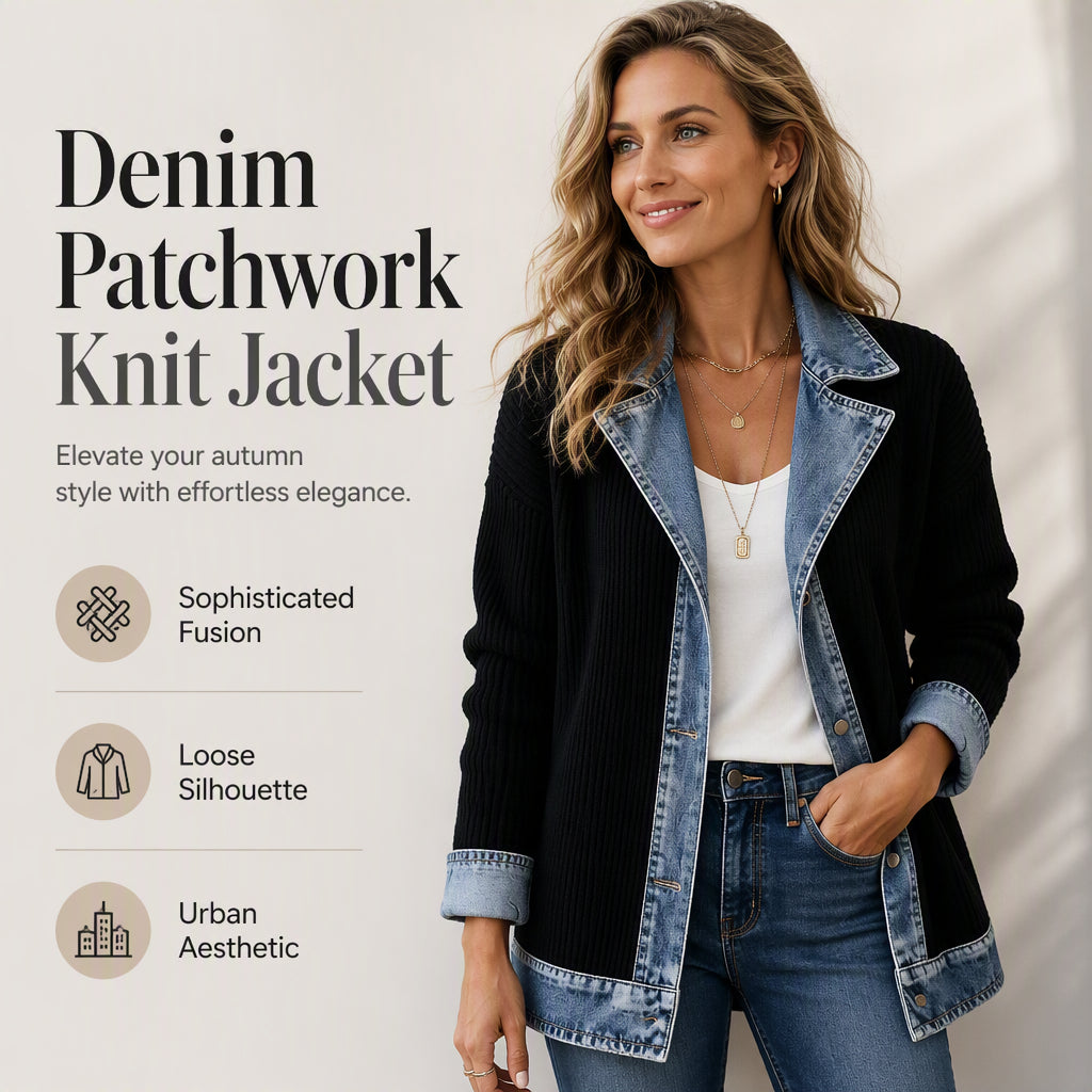 ⭐ Elegante chaqueta vaquera para mujer con inserción de punto acanalado