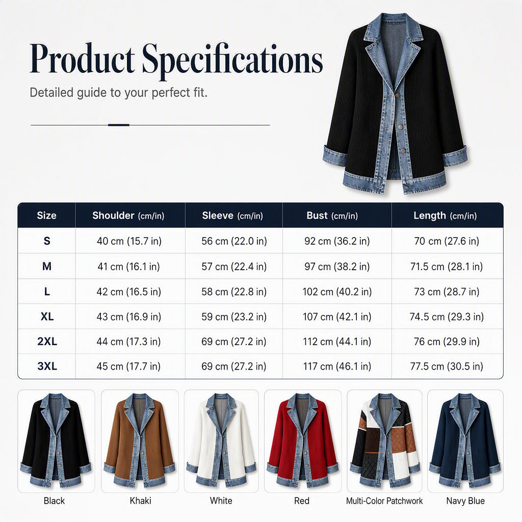 ⭐ Elegante chaqueta vaquera para mujer con inserción de punto acanalado