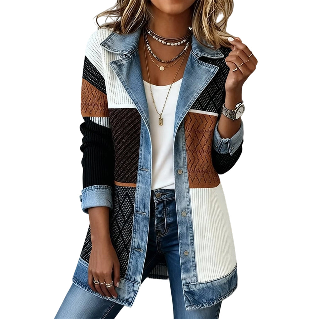 ⭐ Elegante chaqueta vaquera para mujer con inserción de punto acanalado