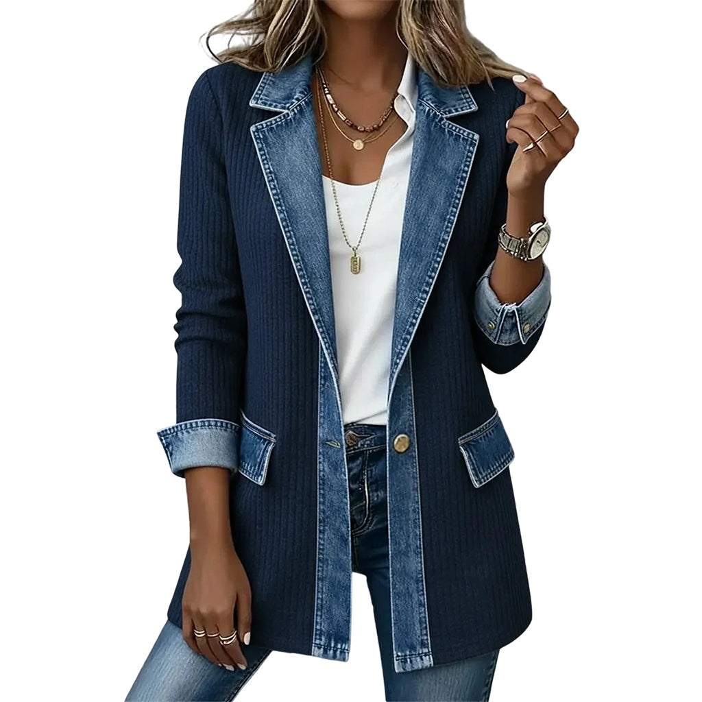 ⭐ Elegante chaqueta vaquera para mujer con inserción de punto acanalado