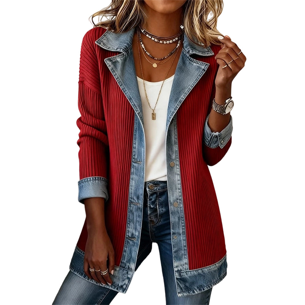 ⭐ Elegante chaqueta vaquera para mujer con inserción de punto acanalado