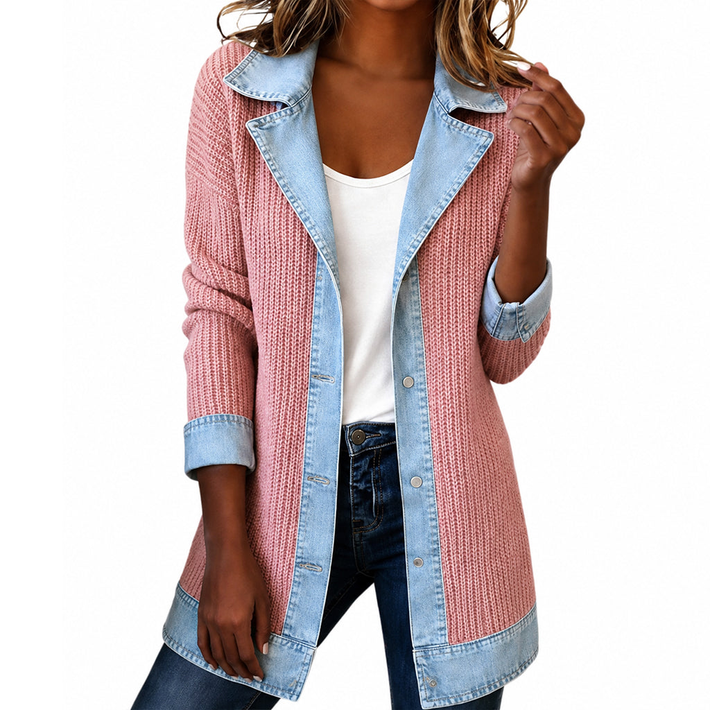 ⭐ Elegante chaqueta vaquera para mujer con inserción de punto acanalado