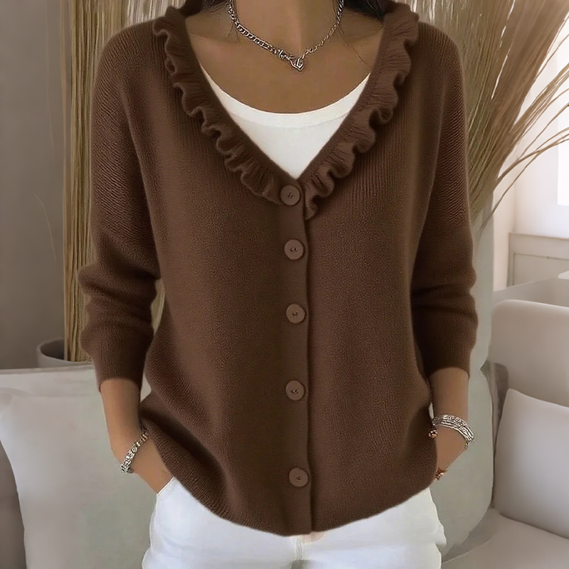 Cárdigan de punto para mujer con cuello de volantes