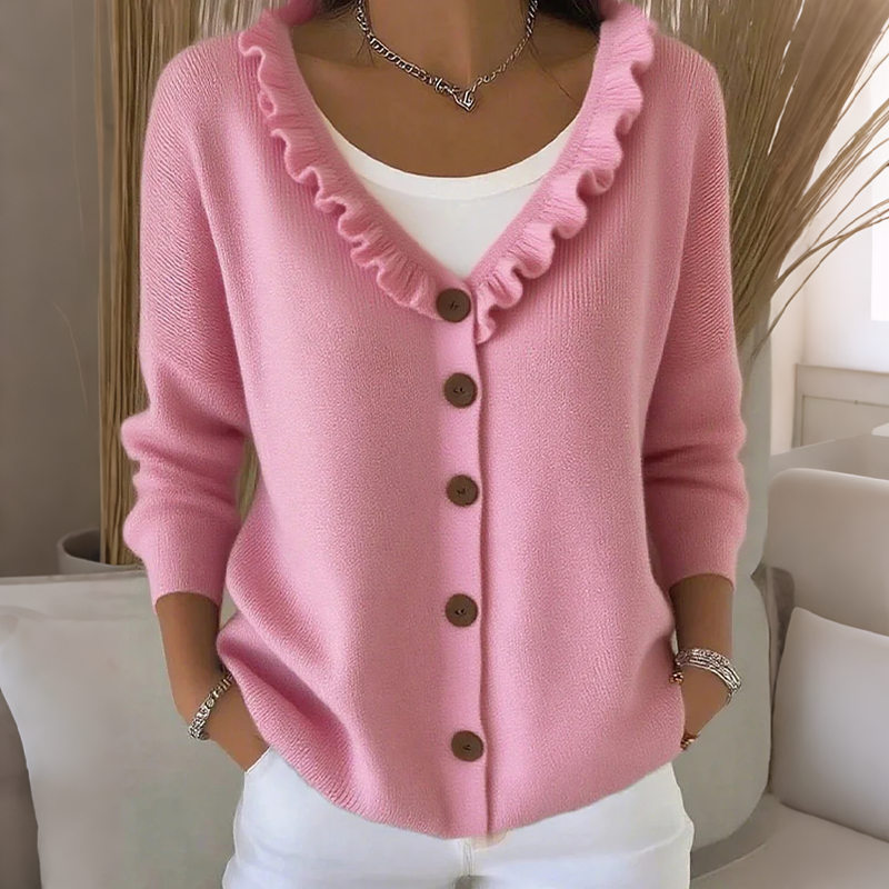 Cárdigan de punto para mujer con cuello de volantes