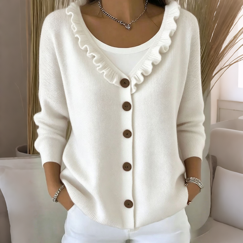 Cárdigan de punto para mujer con cuello de volantes