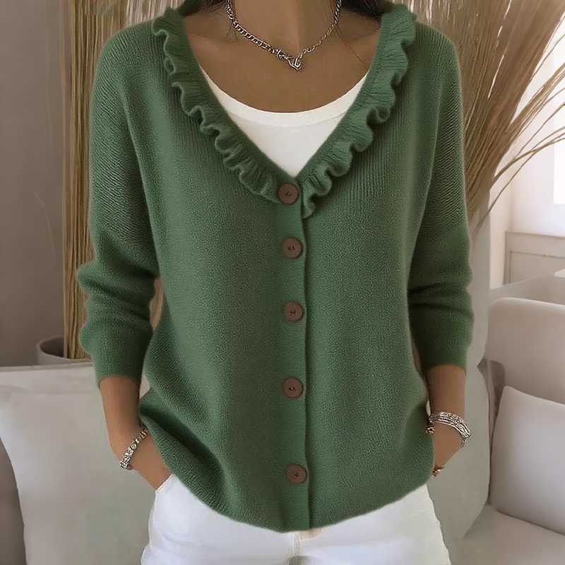 Cárdigan de punto para mujer con cuello de volantes