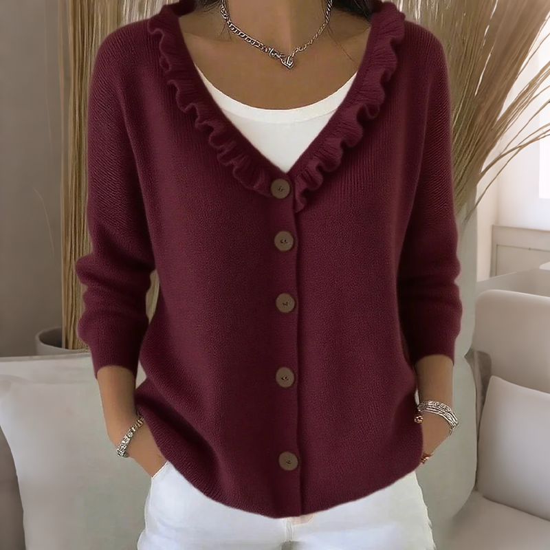 Cárdigan de punto para mujer con cuello de volantes